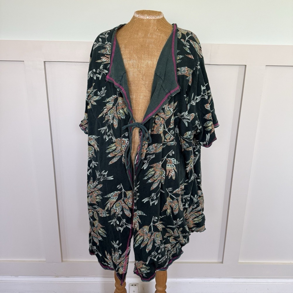 Kyla SEO Kimono Cardigan ONE SIZE Green Tie Front Oversized Poncho Cotton Comfy